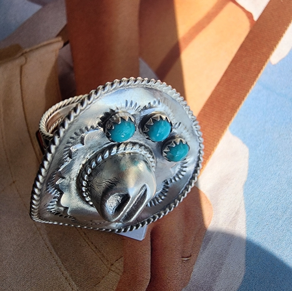 Sterling  Silver and Turquoise Cowgirl Hat Ring In Size 9 - Picture 8 of 15